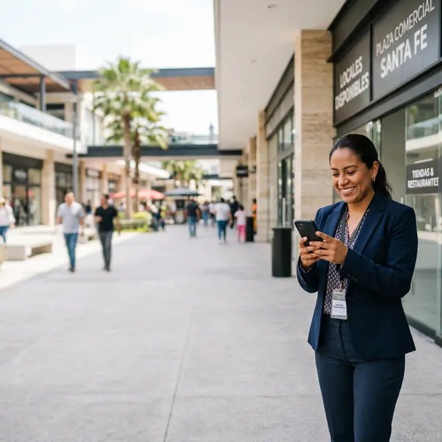 Confident property manager looking at smartphone